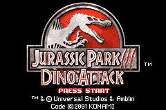 Jurassic Park III Park Builder title screen for GameBoy Advance